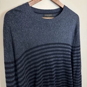 Banana Republic Sweater Mens Large Blue Striped Silk Linen Knit Pullover Solid